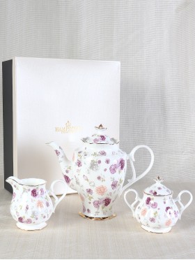 Purple Asters Tea Pot, Cream and Sugar Set